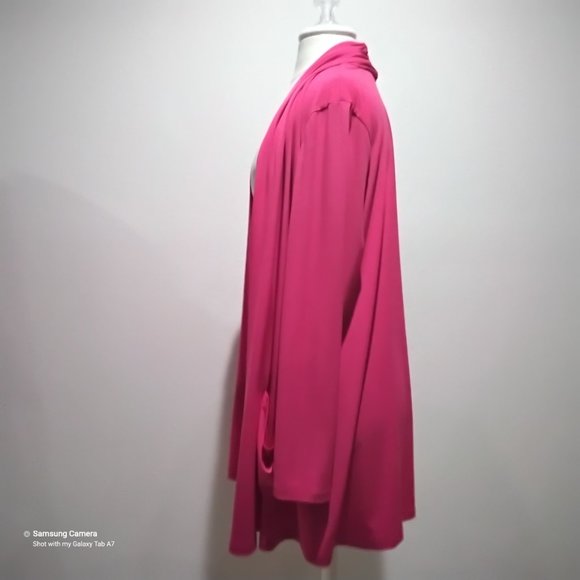 Susan Craver Fuchsia Long Sleeve Open Front Pocket Stretch Cardigan Jacket NWT L - Picture 2 of 6